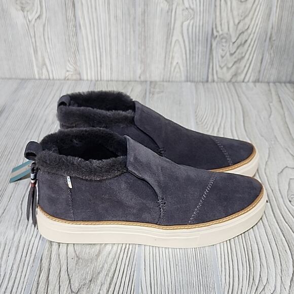 TOMS Paxton Forged Iron Grey Suede/Faux Fur Sneaker, Ankle Boot, Women's 6, NIB - Picture 3 of 14